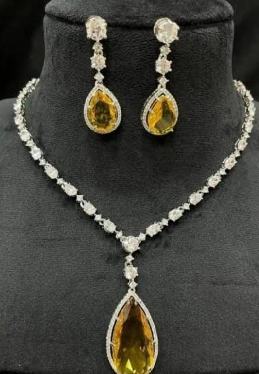 Elegant royal yellow stone necklace set