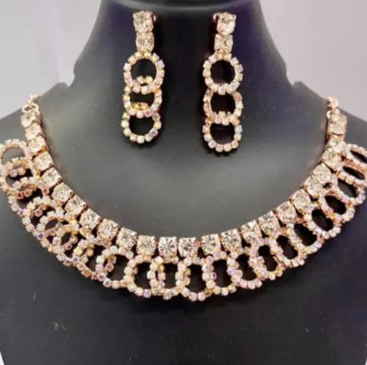 Rose gold Crystal American diamond necklace set