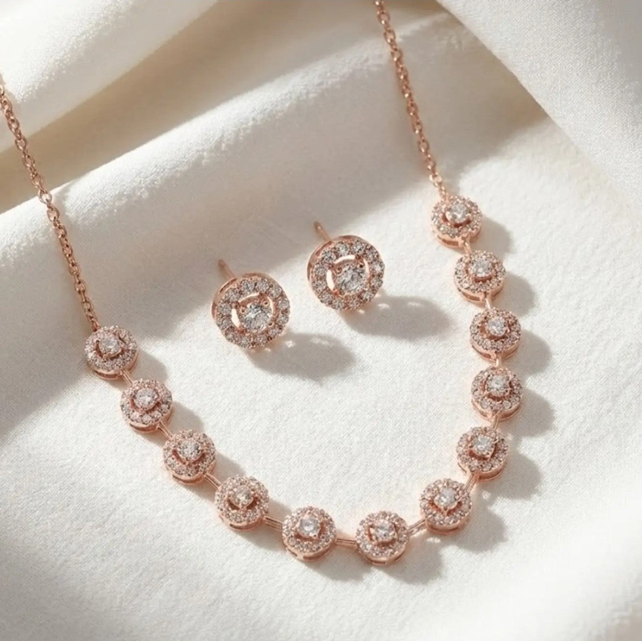 Rose gold plated studded jwellery set