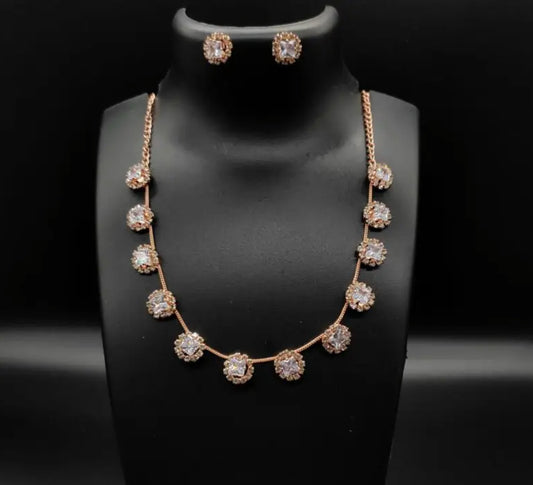 Rose gold plated studded jwellery set