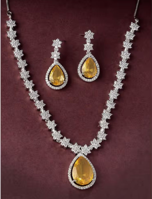 Elegant royal yellow stone necklace set